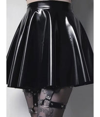 Black Patent Faux Leather Swing Skirt