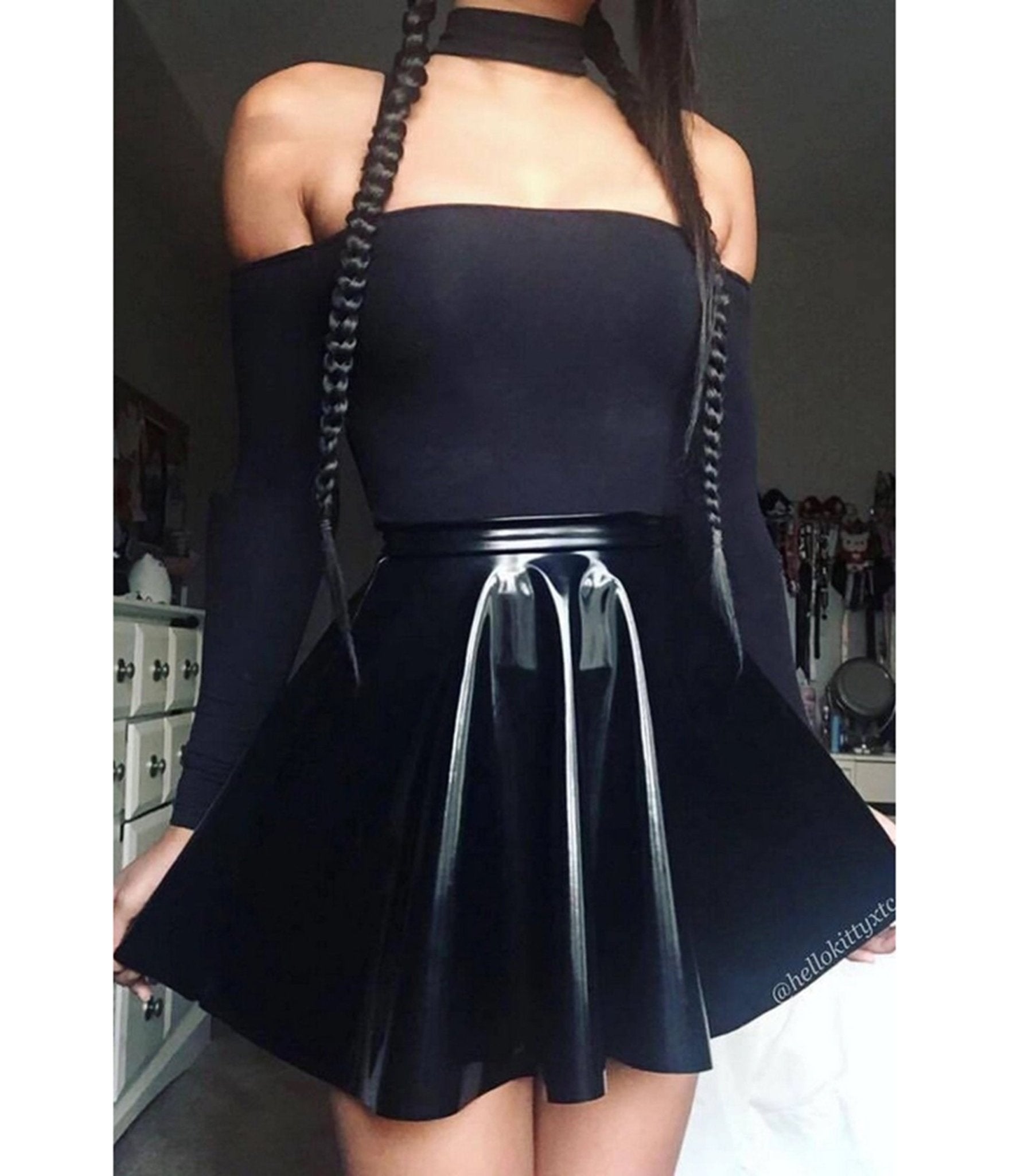 Black Patent Faux Leather Swing Skirt