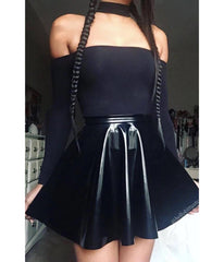 Black Patent Faux Leather Swing Skirt
