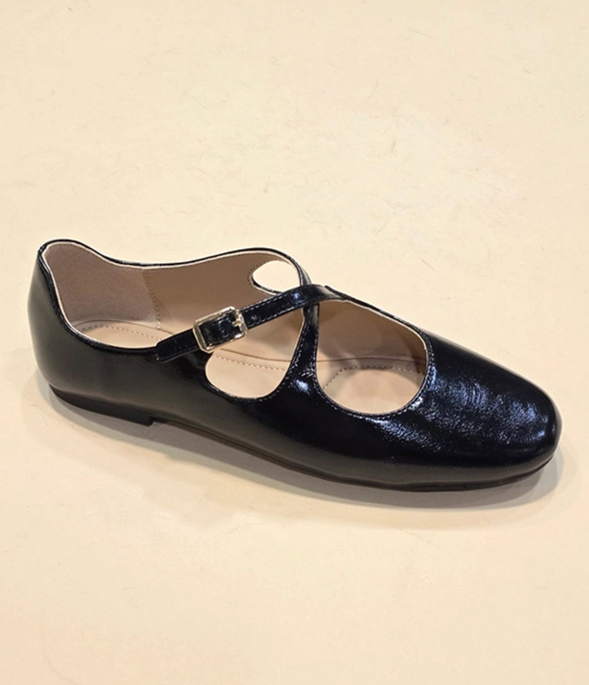 Black Patent Leatherette Criss Cross Flats