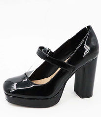 Black Patent Leatherette Platform Mary Jane Heels