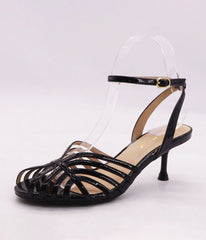 Black Patent Leatherette Strappy Kitten Heels