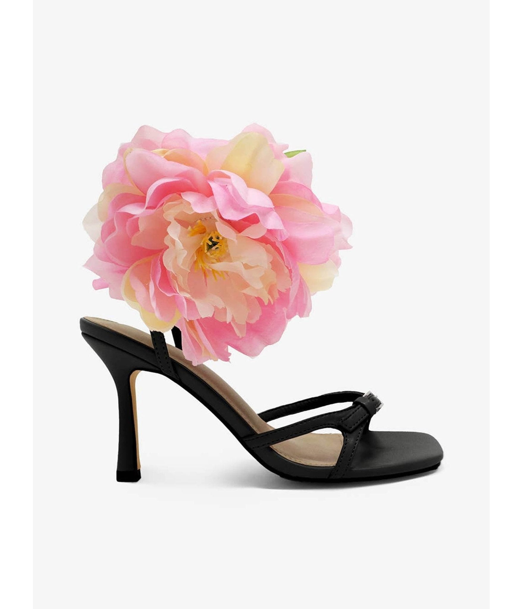 Black & Pink Flower Sandal Heels