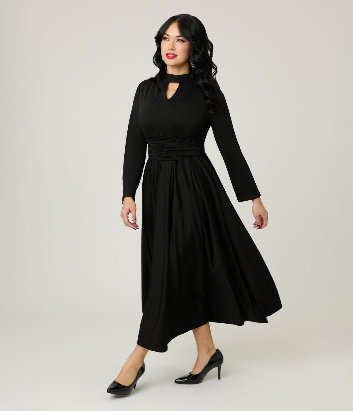 Black Pleated Swing Dress