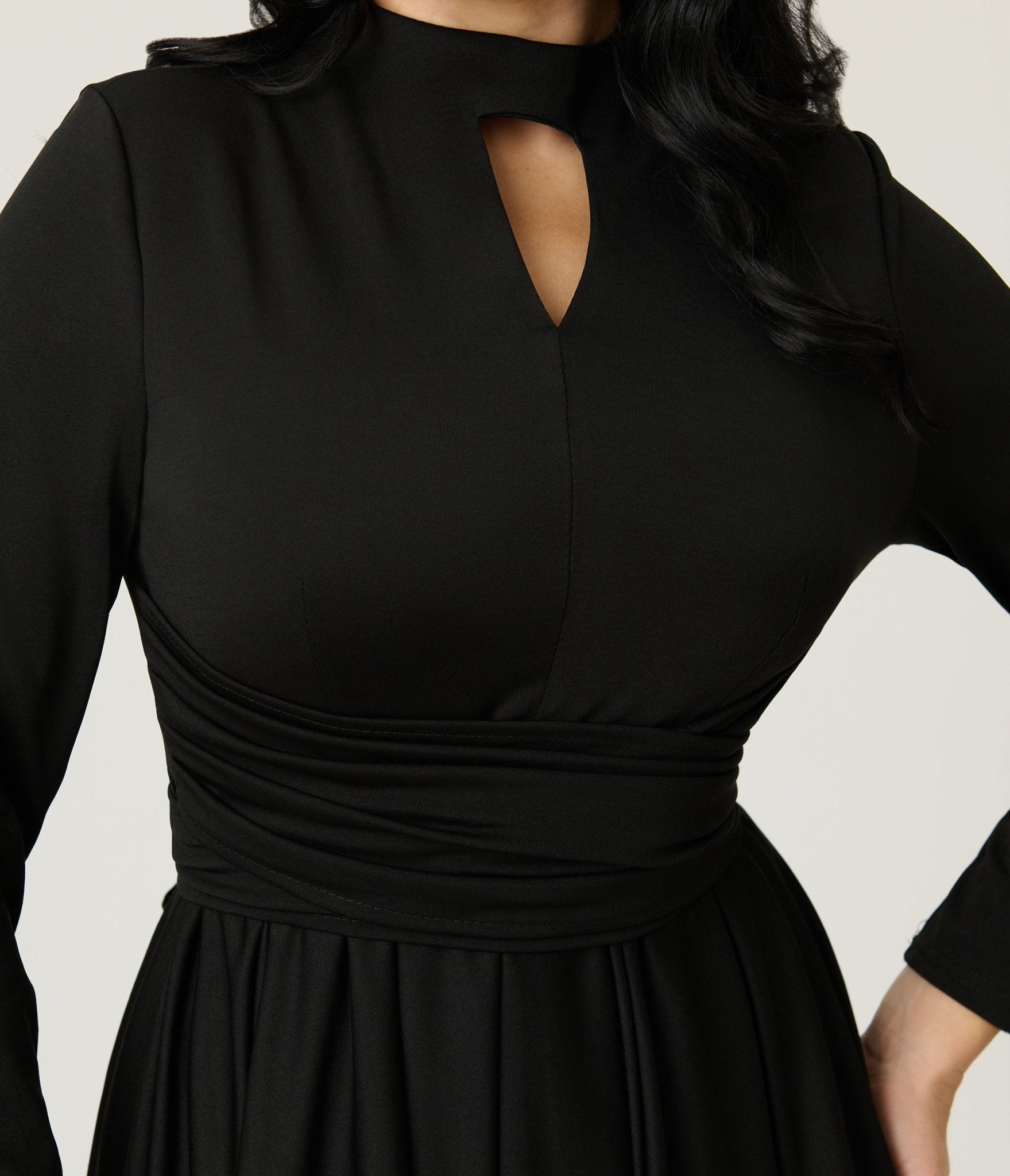 Black Pleated Swing Dress