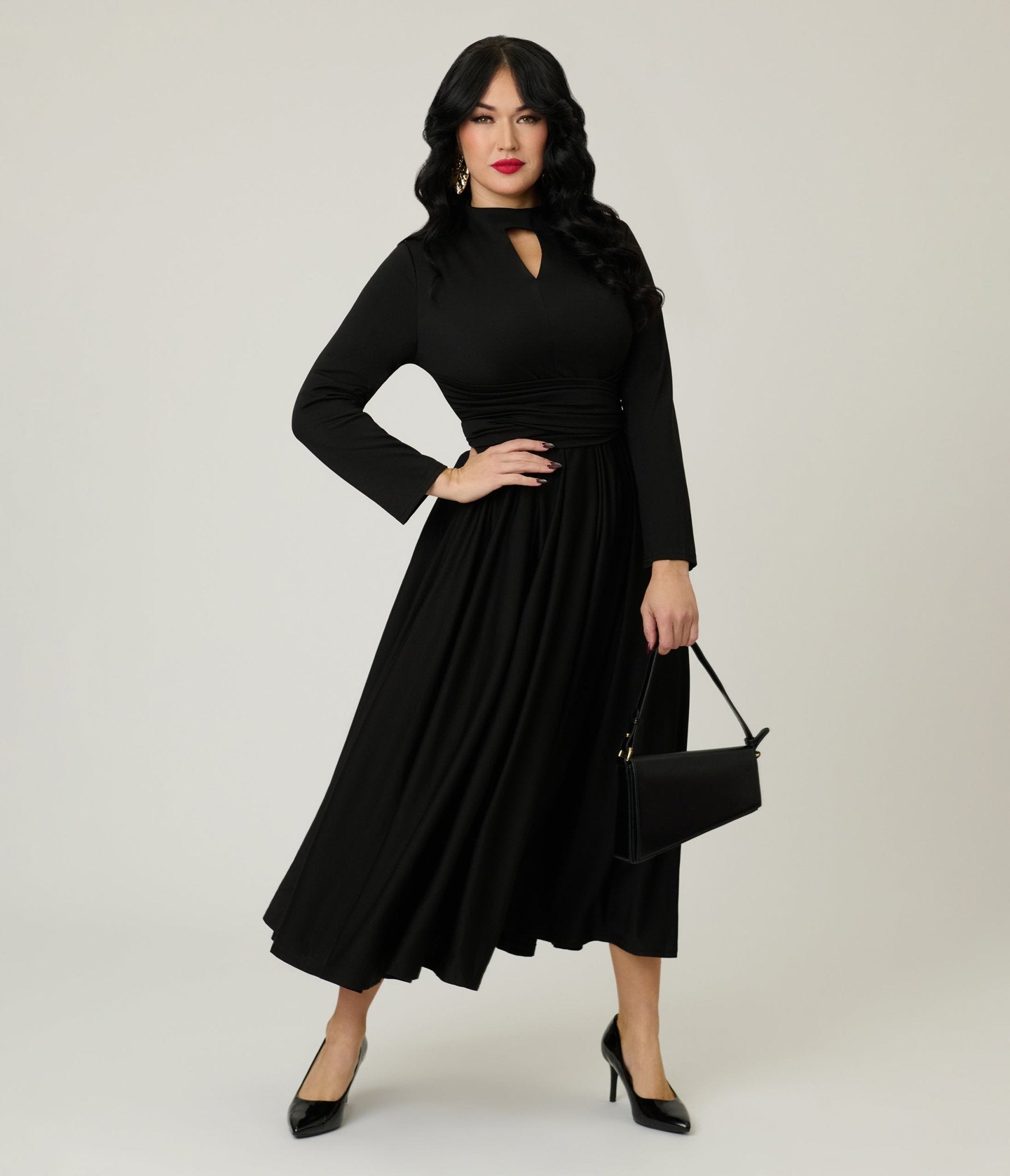 Black Pleated Swing Dress
