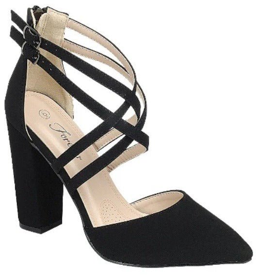 Black Pointed Toe Strappy Heels