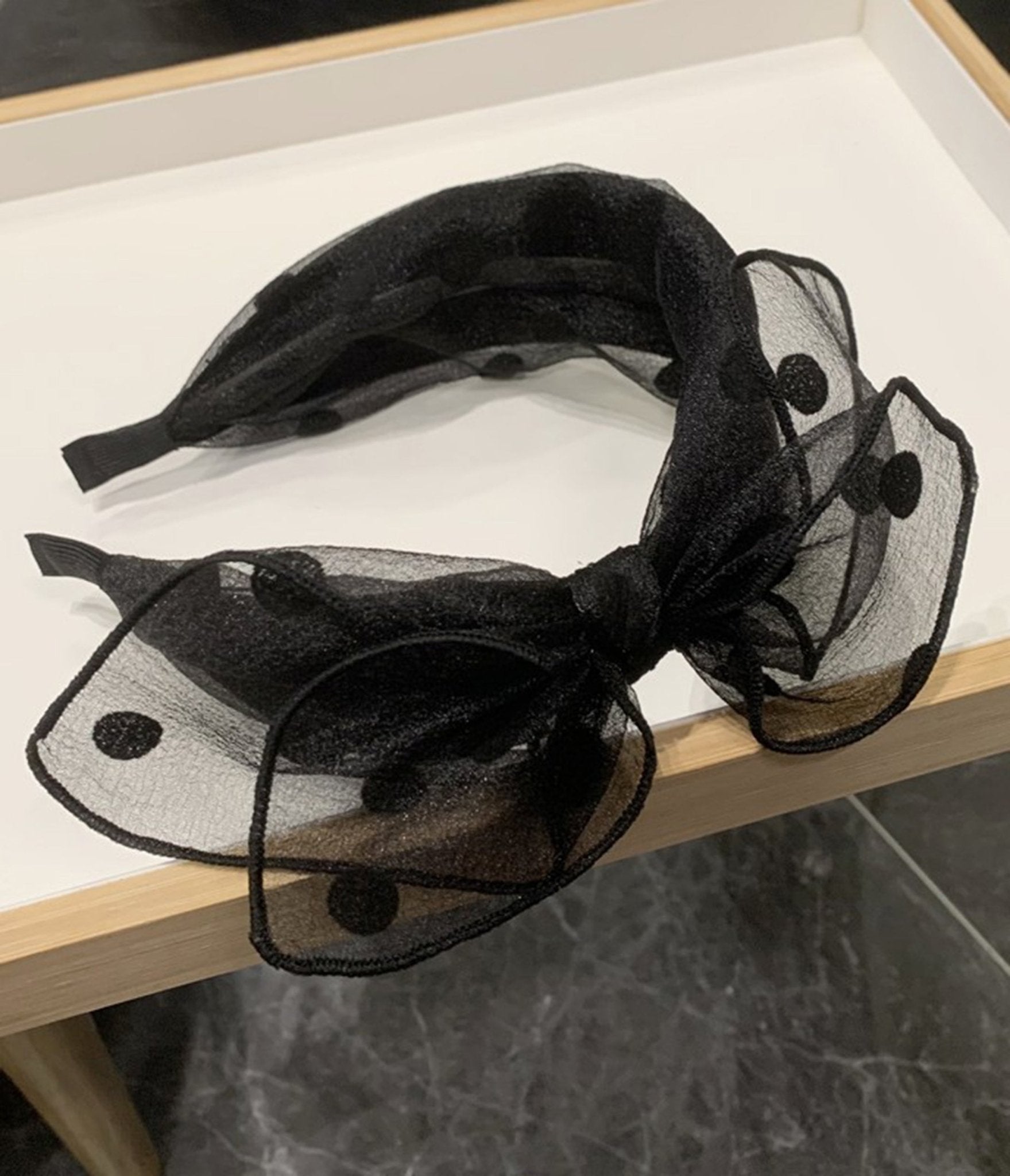 Black Polka Dot Bow Headband