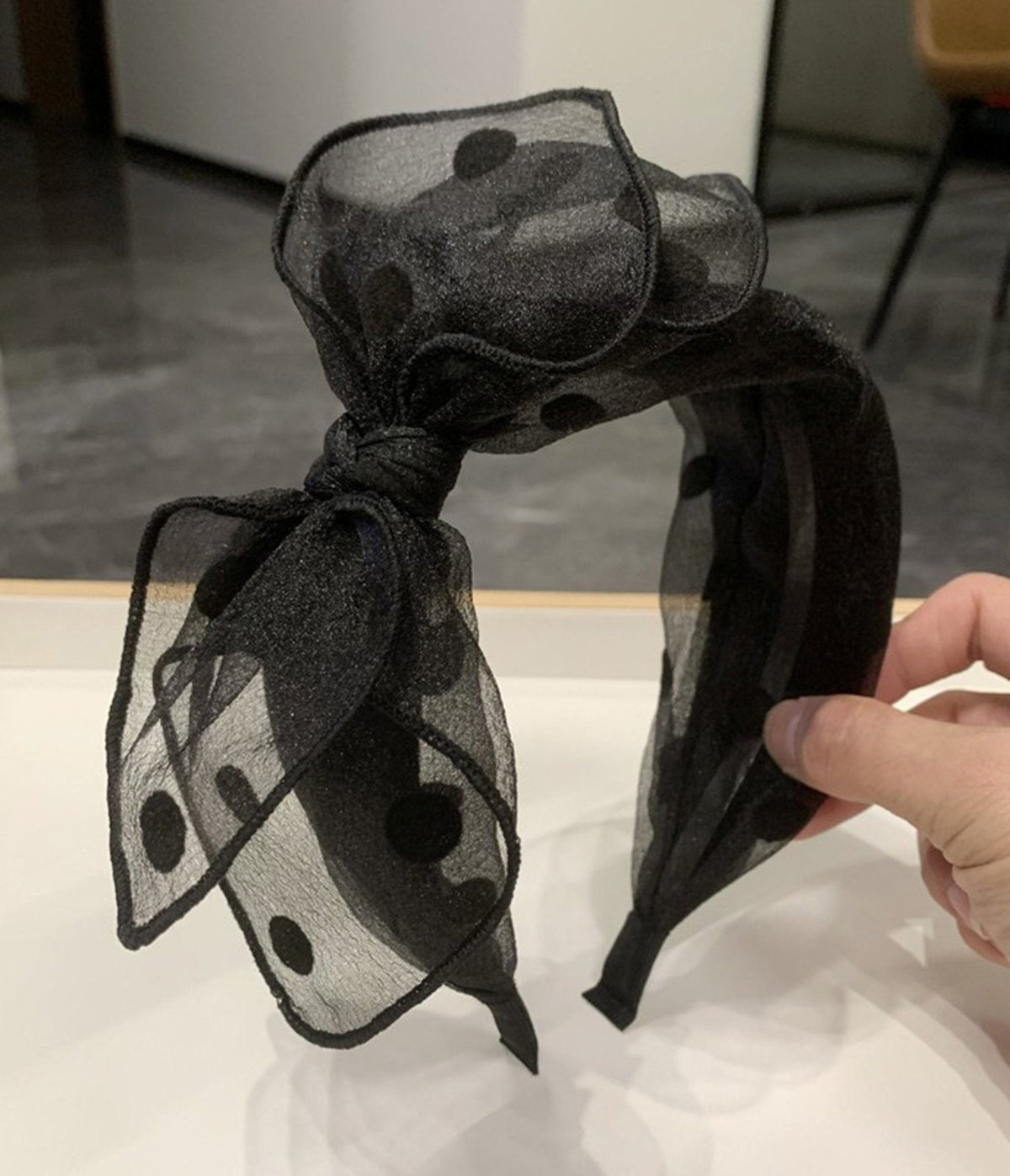 Black Polka Dot Bow Headband