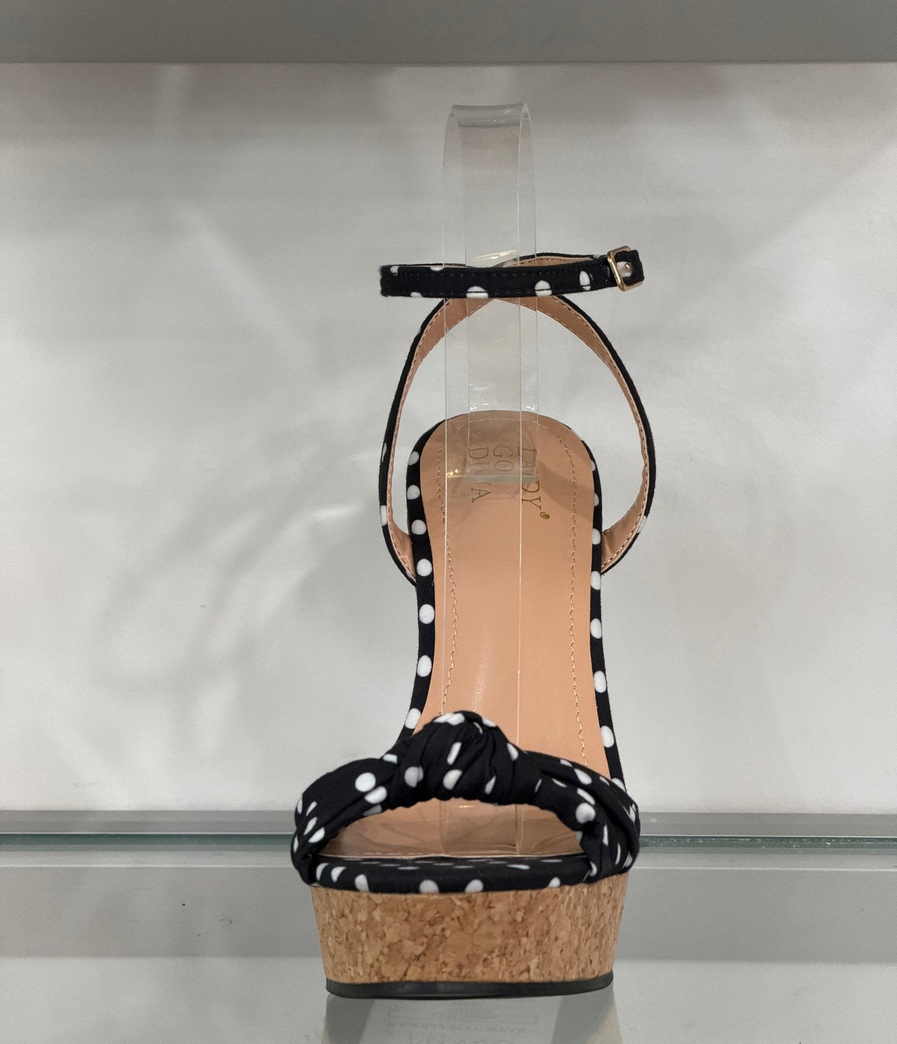 Black Polka Dot Cork Wedge Sandals