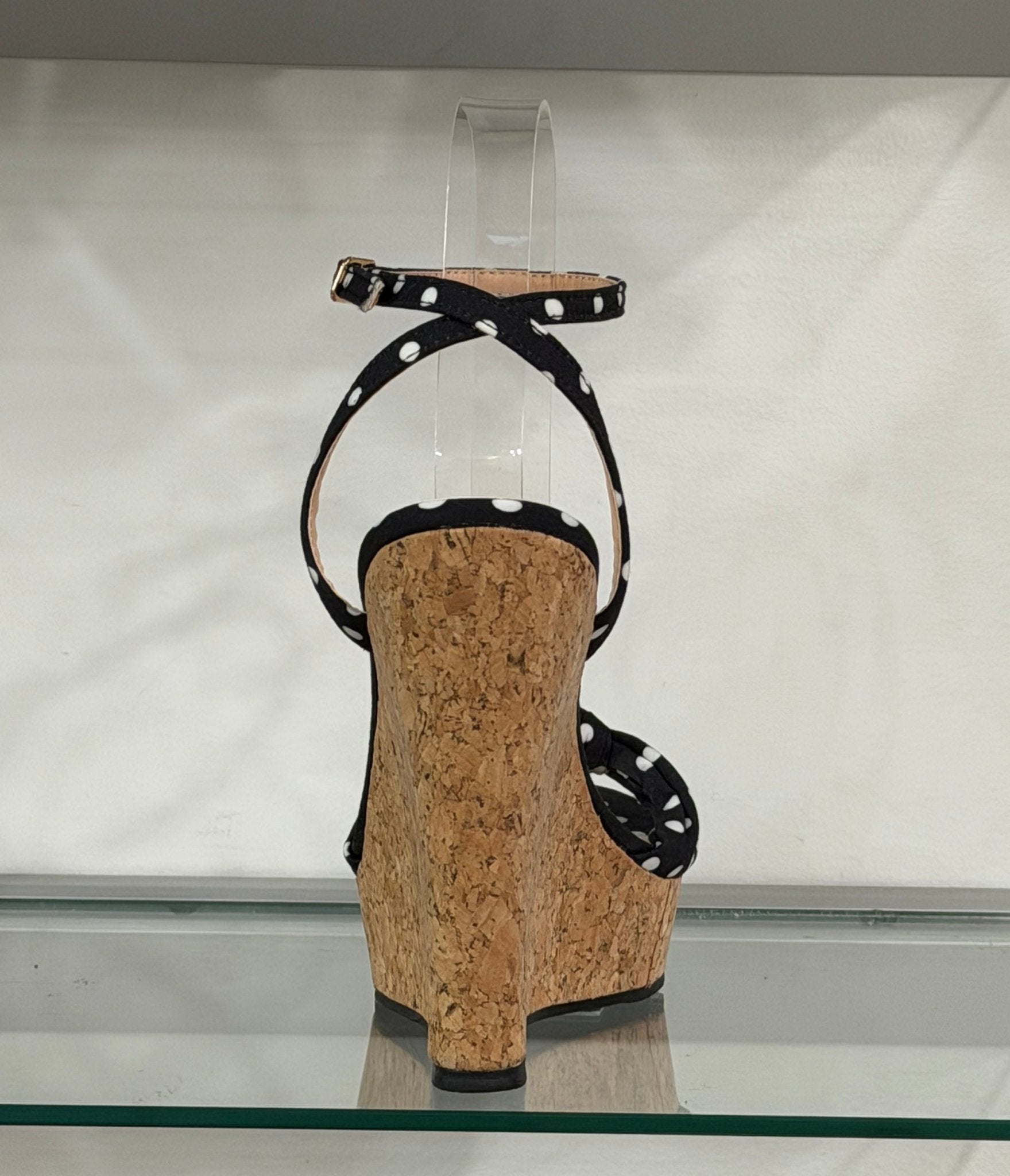 Black Polka Dot Cork Wedge Sandals