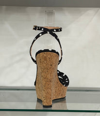 Black Polka Dot Cork Wedge Sandals