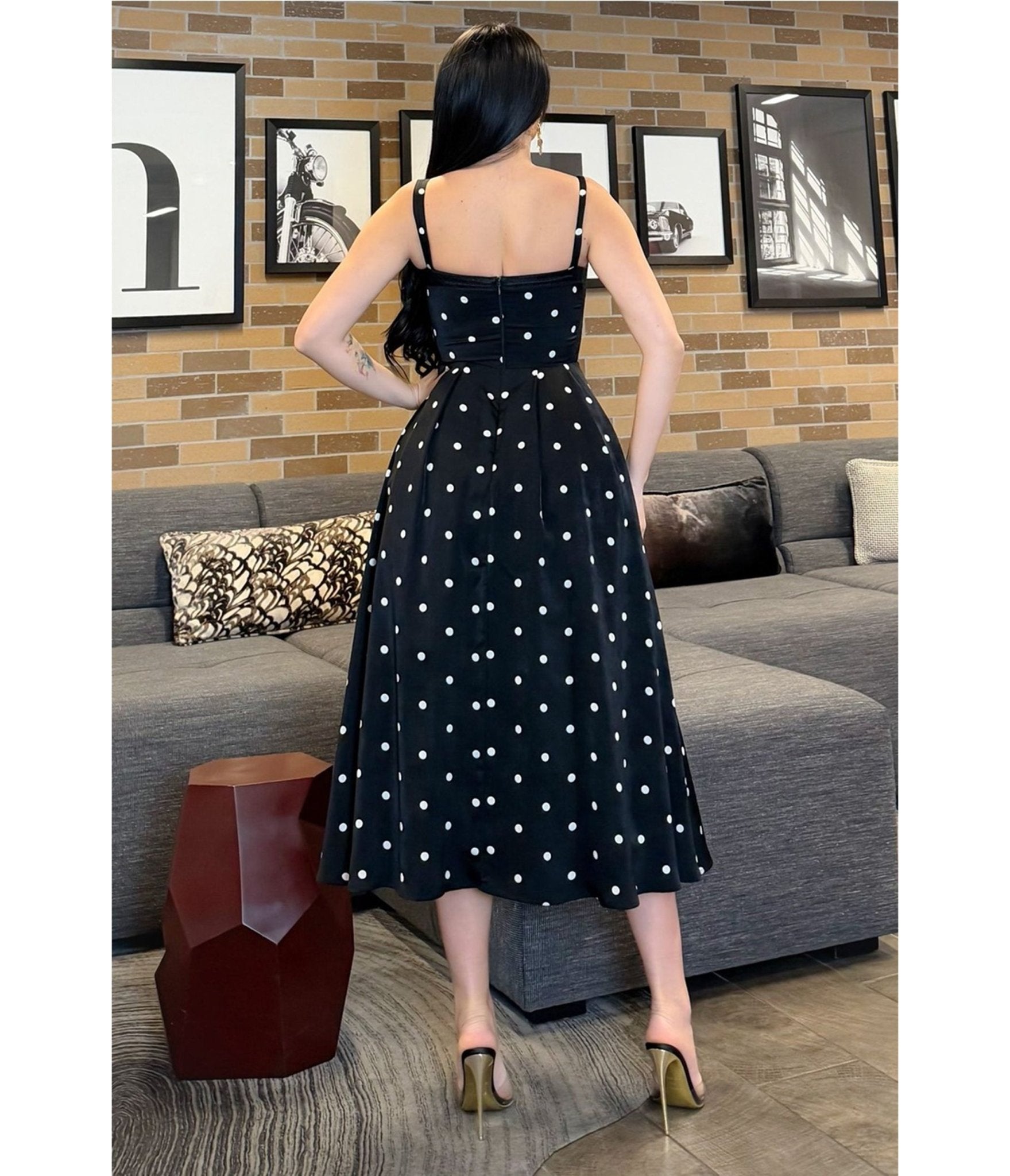 Black Polka Dot Midi Dress