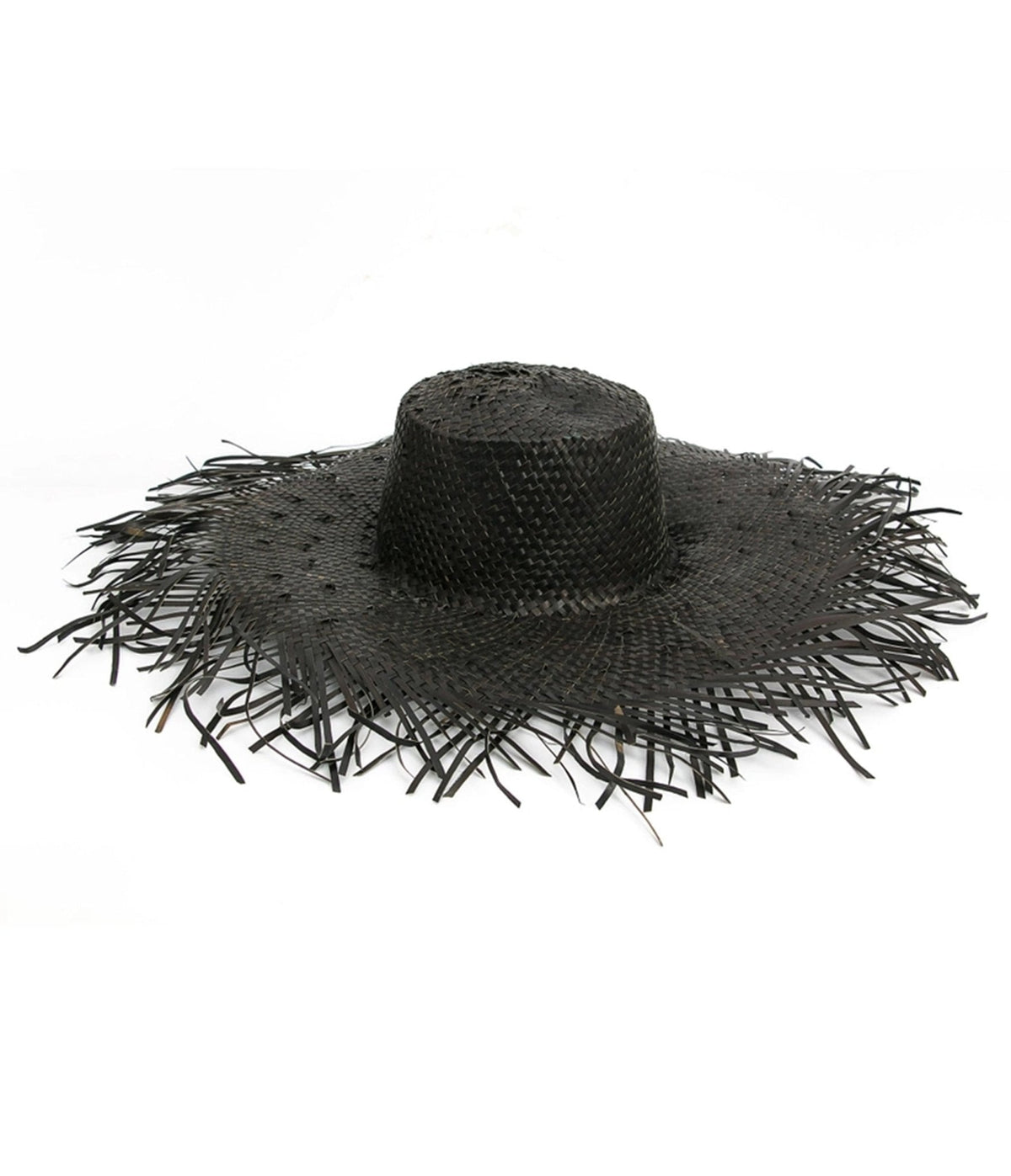 Black Raffia Frayed Edge Hat
