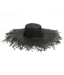 Black Raffia Frayed Edge Hat