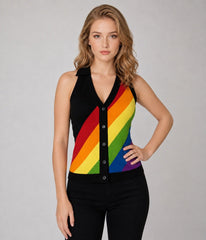 Black Rainbow Stripe Halter Vest