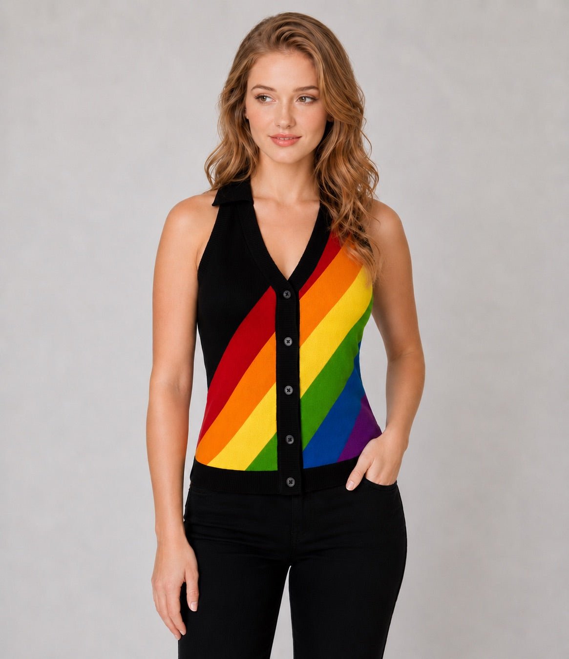 Black Rainbow Stripe Halter Vest