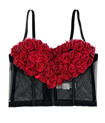 Black & Red Flowers Heart Bustier Crop Top