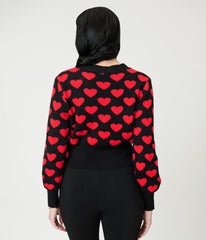 Black & Red Heart Cropped Cardigan