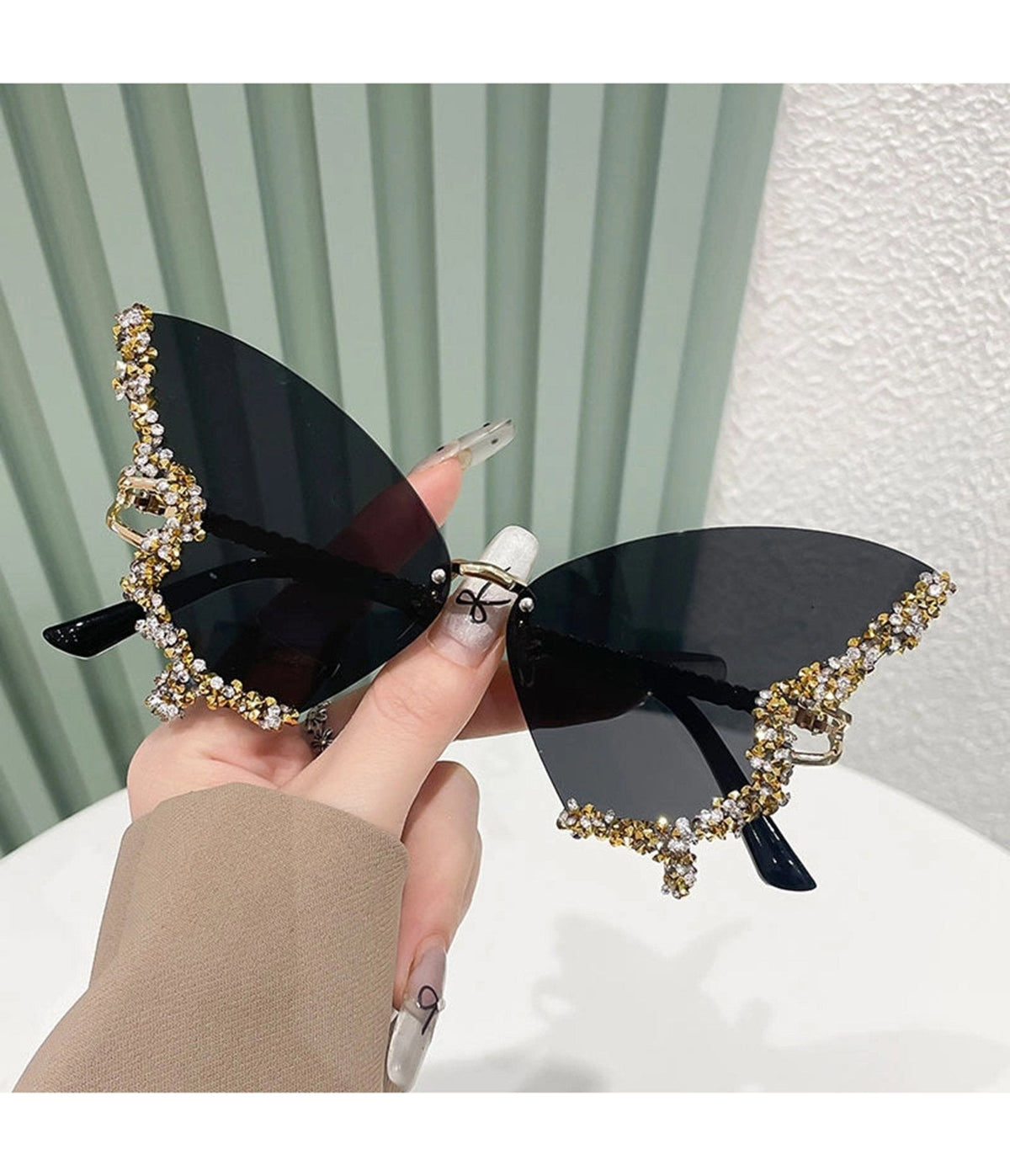 Black Rhinestone Butterfly Sunglasses