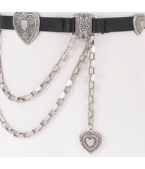 Black & Silver Tone Heart Faux Leather Belt