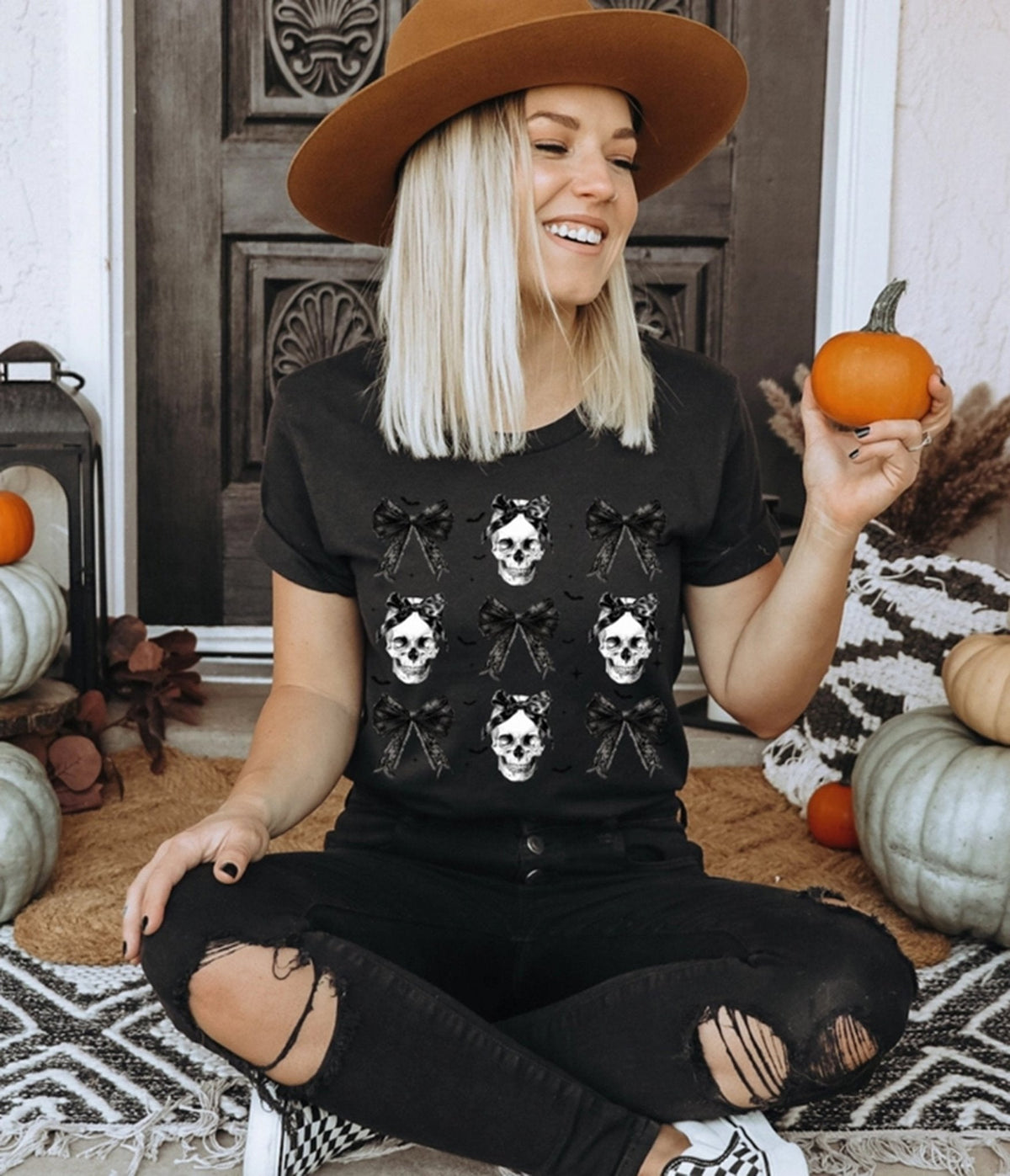 Black Skull & Bow Graphic Tee