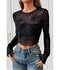 Black Spider Web Mesh Crop Top