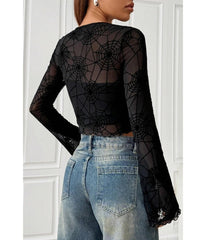 Black Spider Web Mesh Crop Top