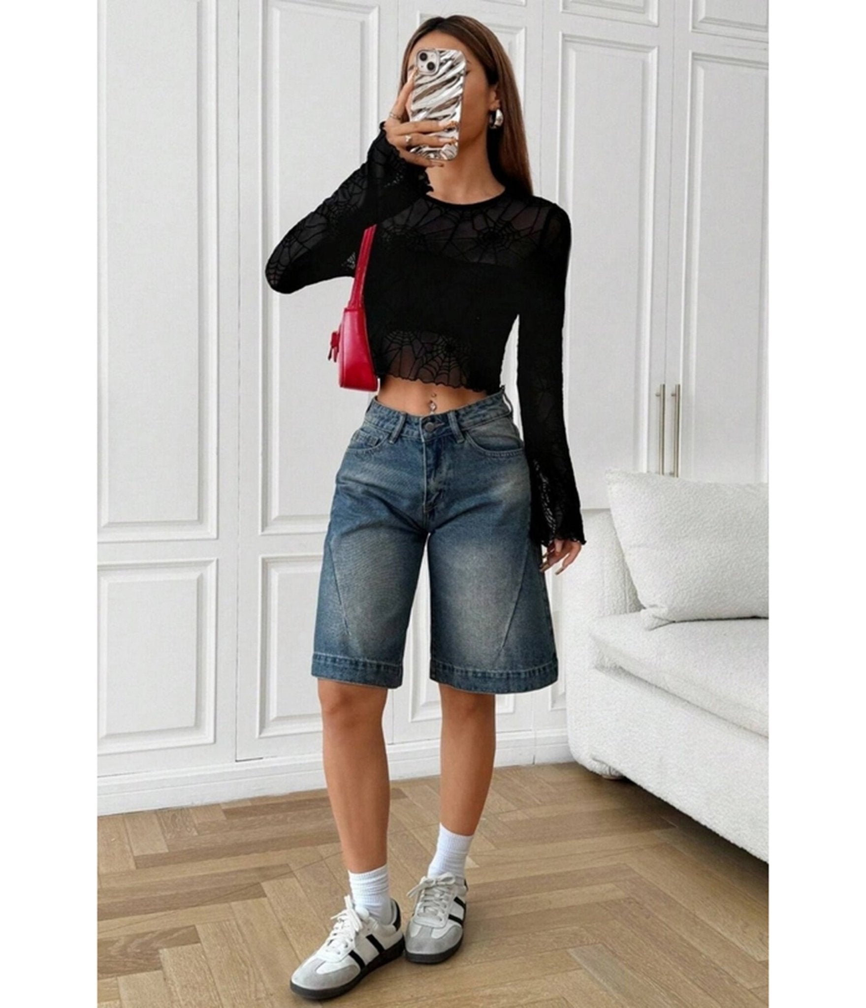 Black Spider Web Mesh Crop Top