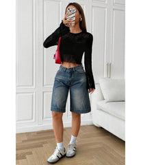 Black Spider Web Mesh Crop Top