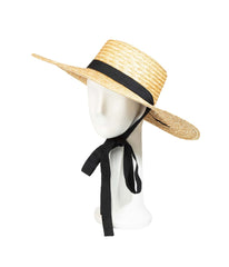 Black Straw Weave Ribbon Hat