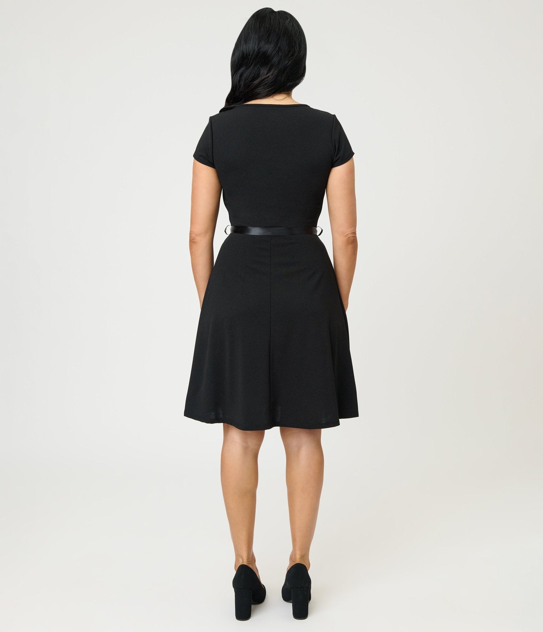 Black Swing Dress With Belt Trim
