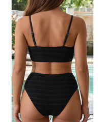 Black Textured High Waist Bikini Set