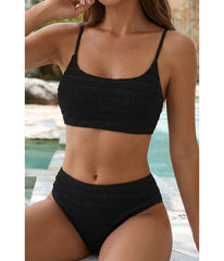 Black Textured High Waist Bikini Set