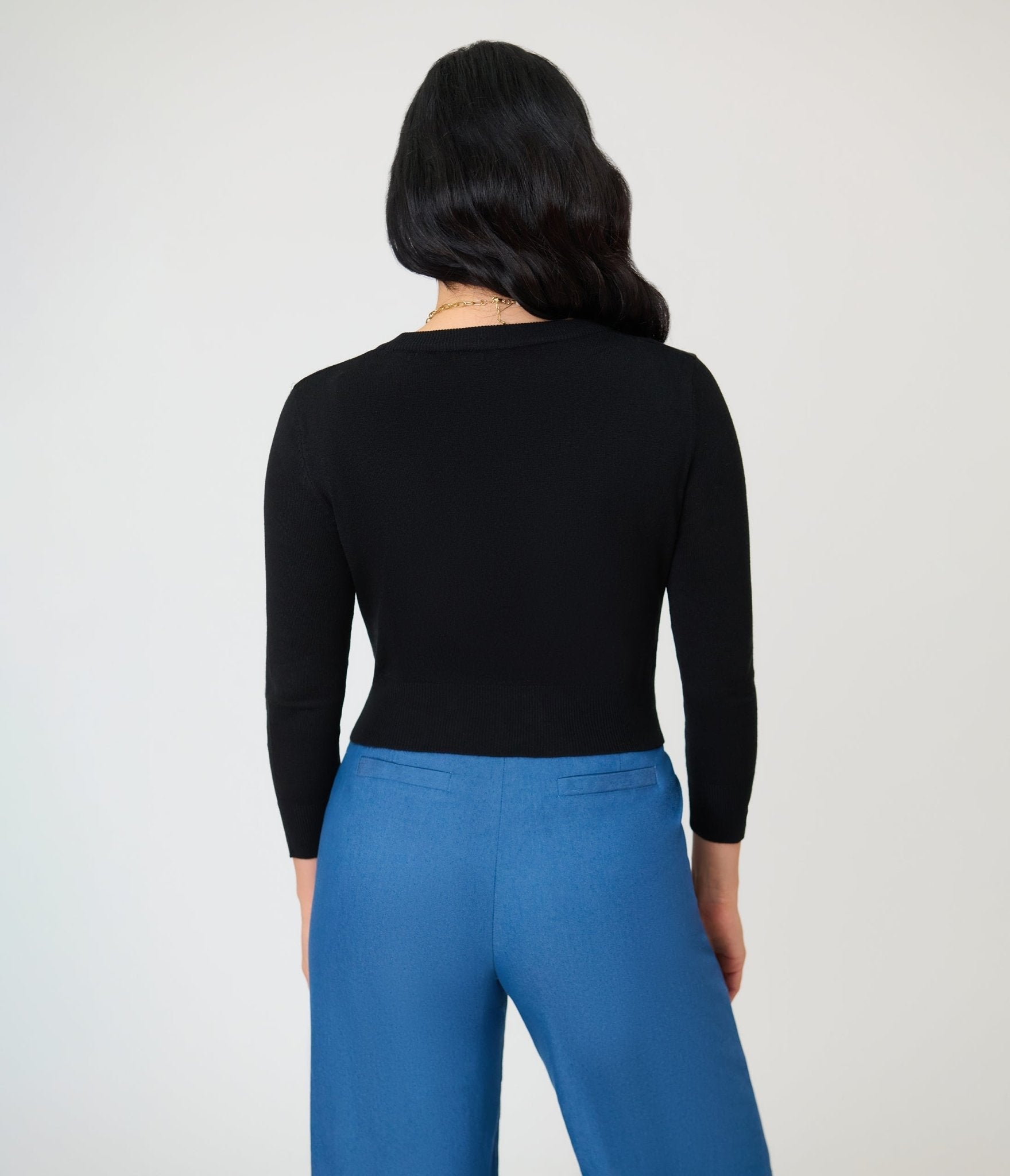 Black Three Quarter Sleeve Crop Cardigan