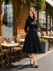 Black Three Quarter Sleeve Shirt Dress