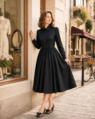 Black Three Quarter Sleeve Shirt Dress