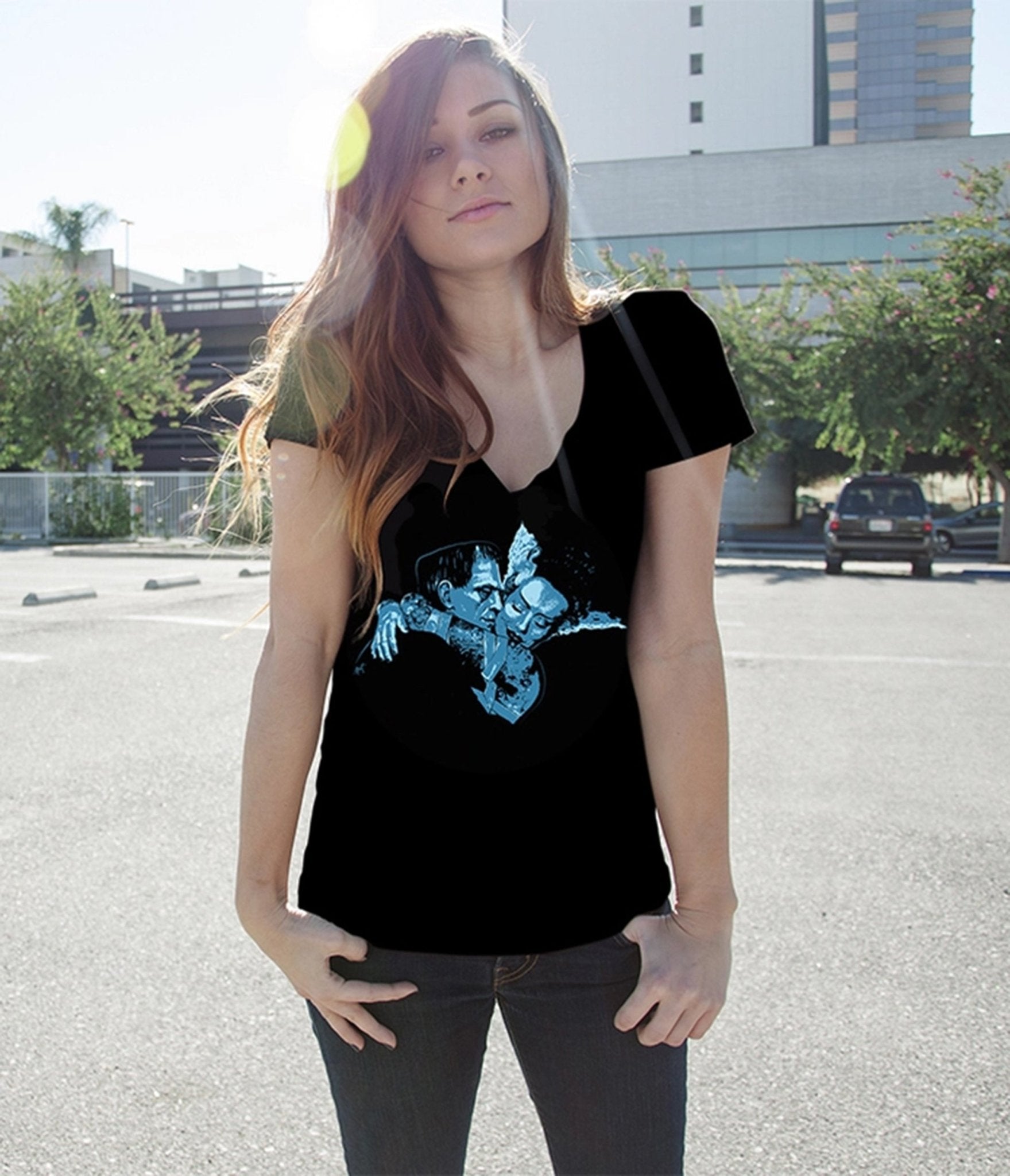 Black Undying Love Graphic Cotton V-Neck Tee