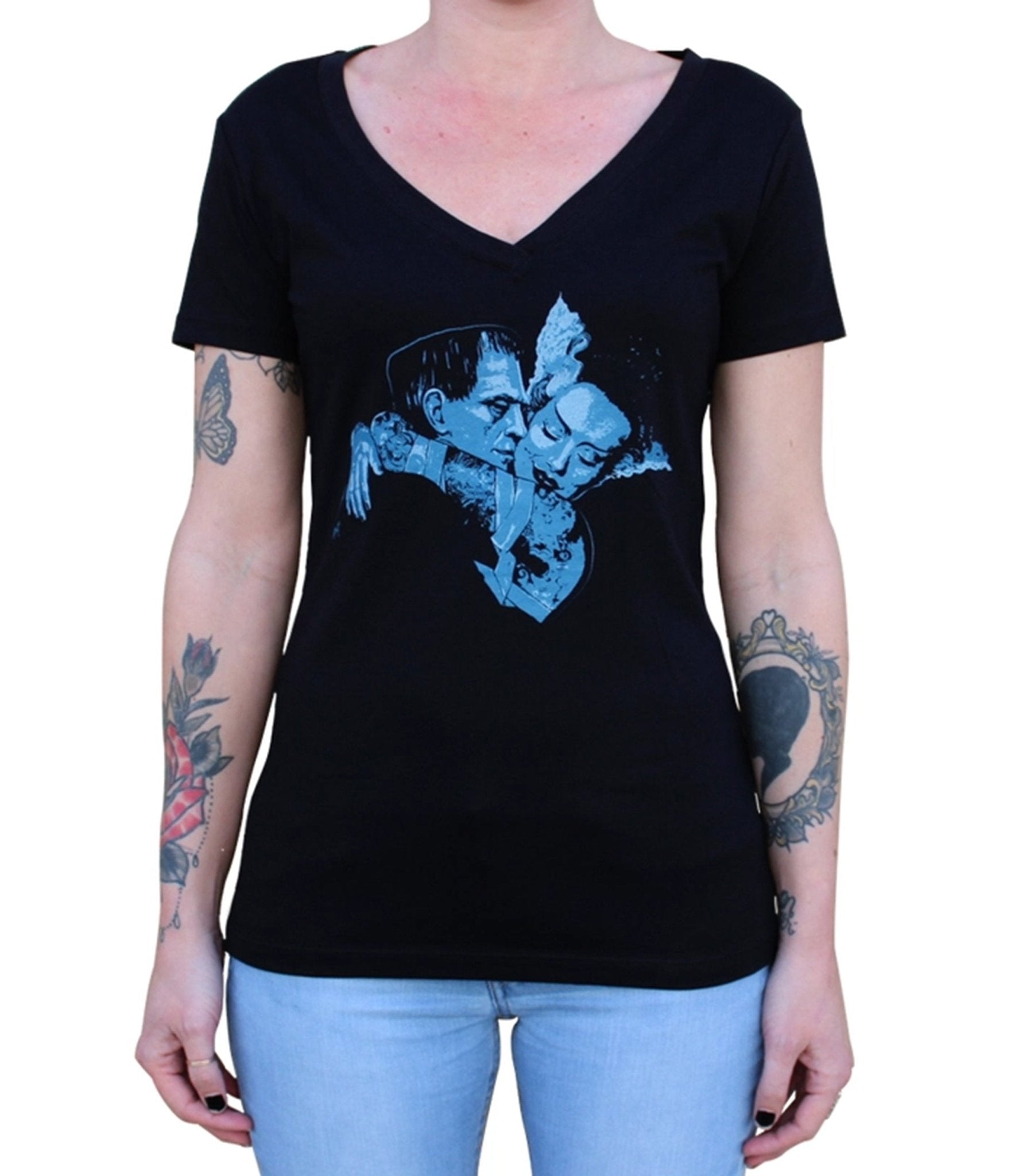 Black Undying Love Graphic Cotton V-Neck Tee