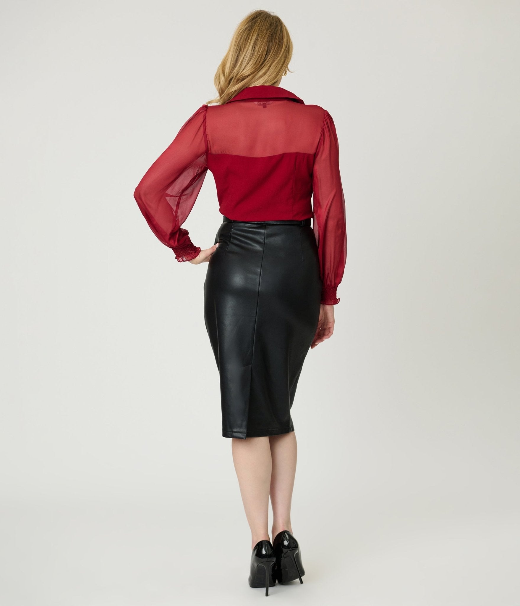 Black Vegan Leather Ada Pencil Skirt