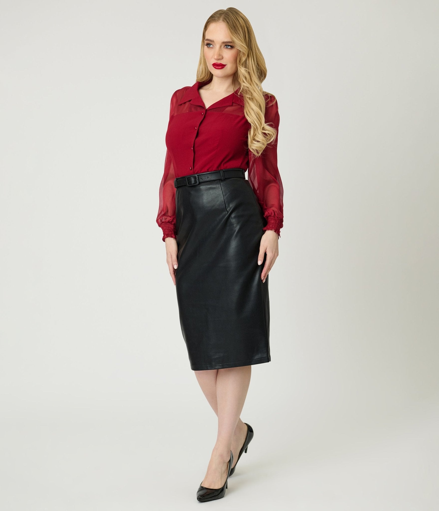 Black Vegan Leather Ada Pencil Skirt
