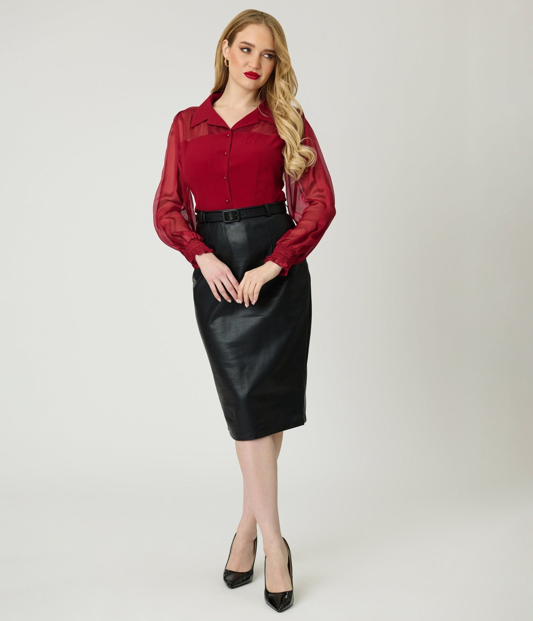 Black Vegan Leather Ada Pencil Skirt