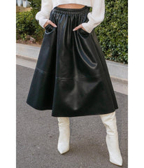 Black Vegan Leather Midi Skirt