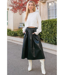 Black Vegan Leather Midi Skirt