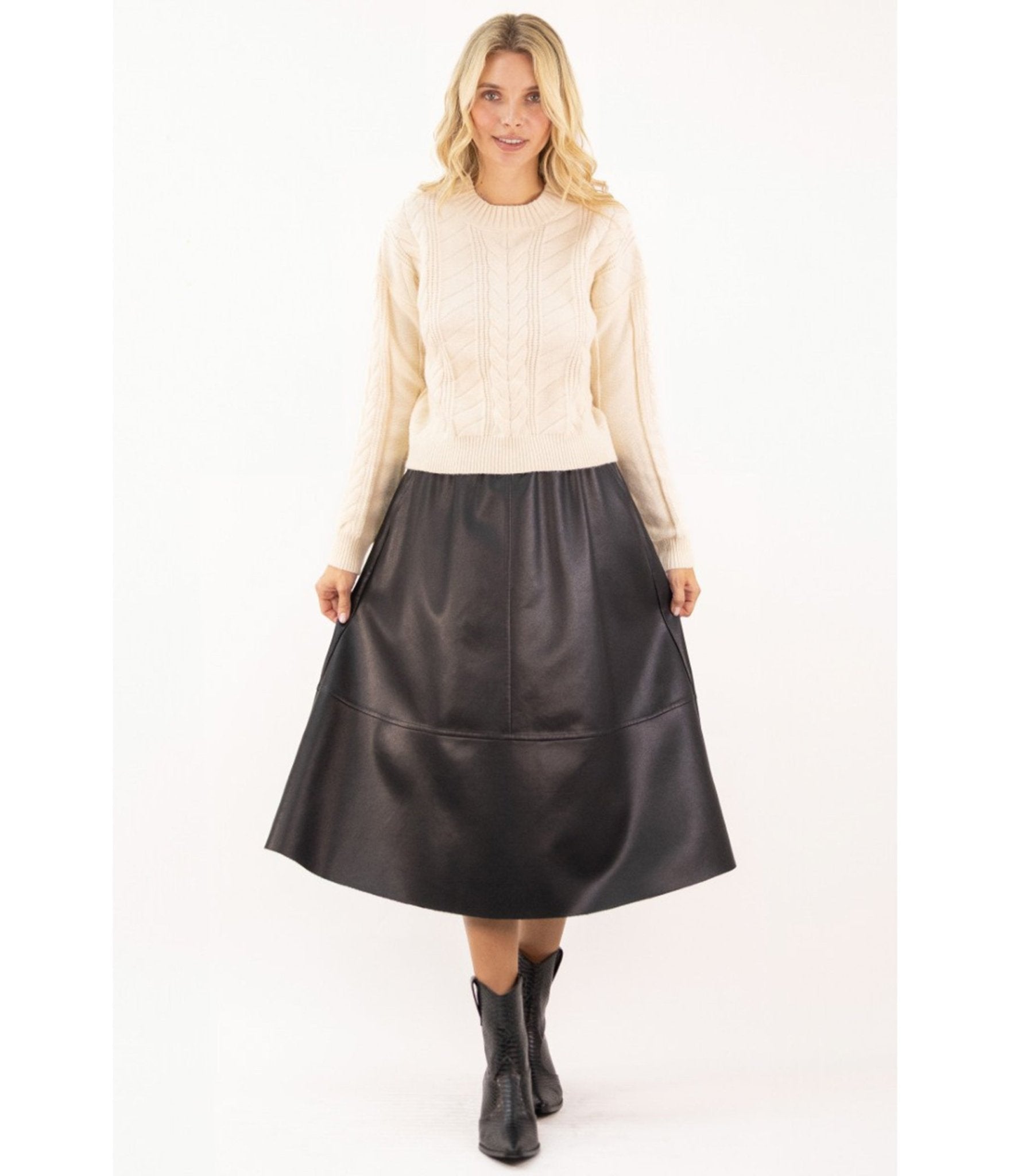 Black Vegan Leather Midi Skirt