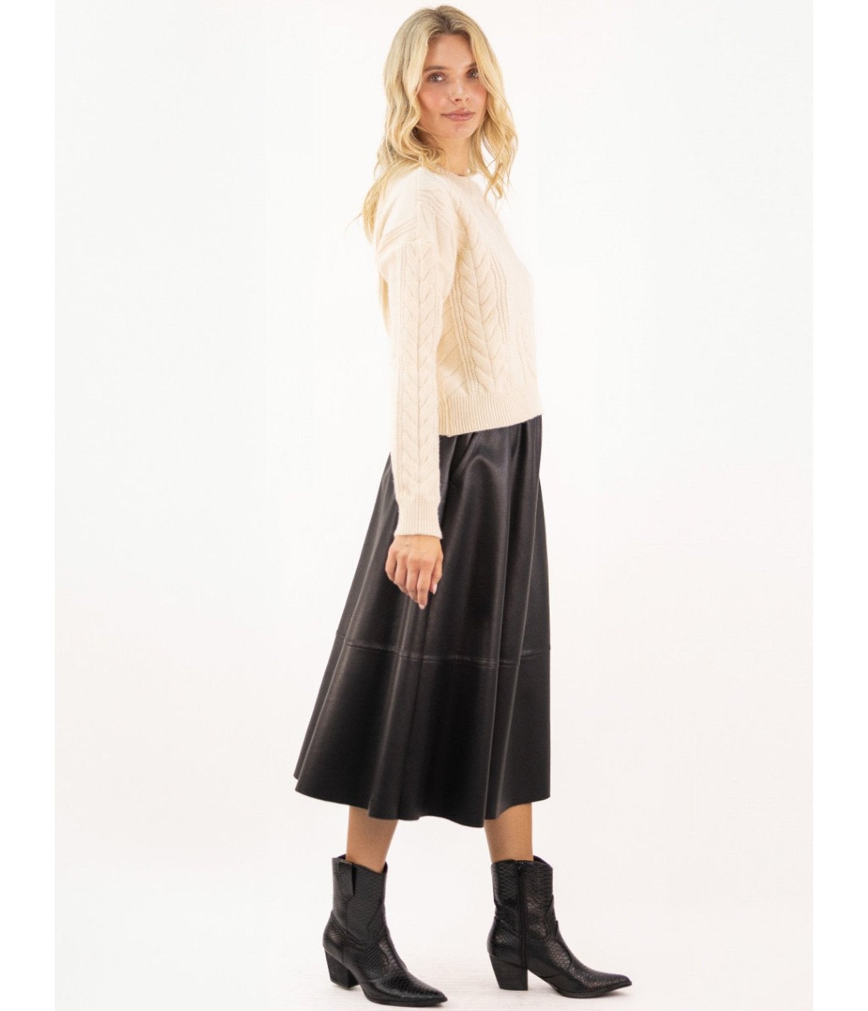 Black Vegan Leather Midi Skirt