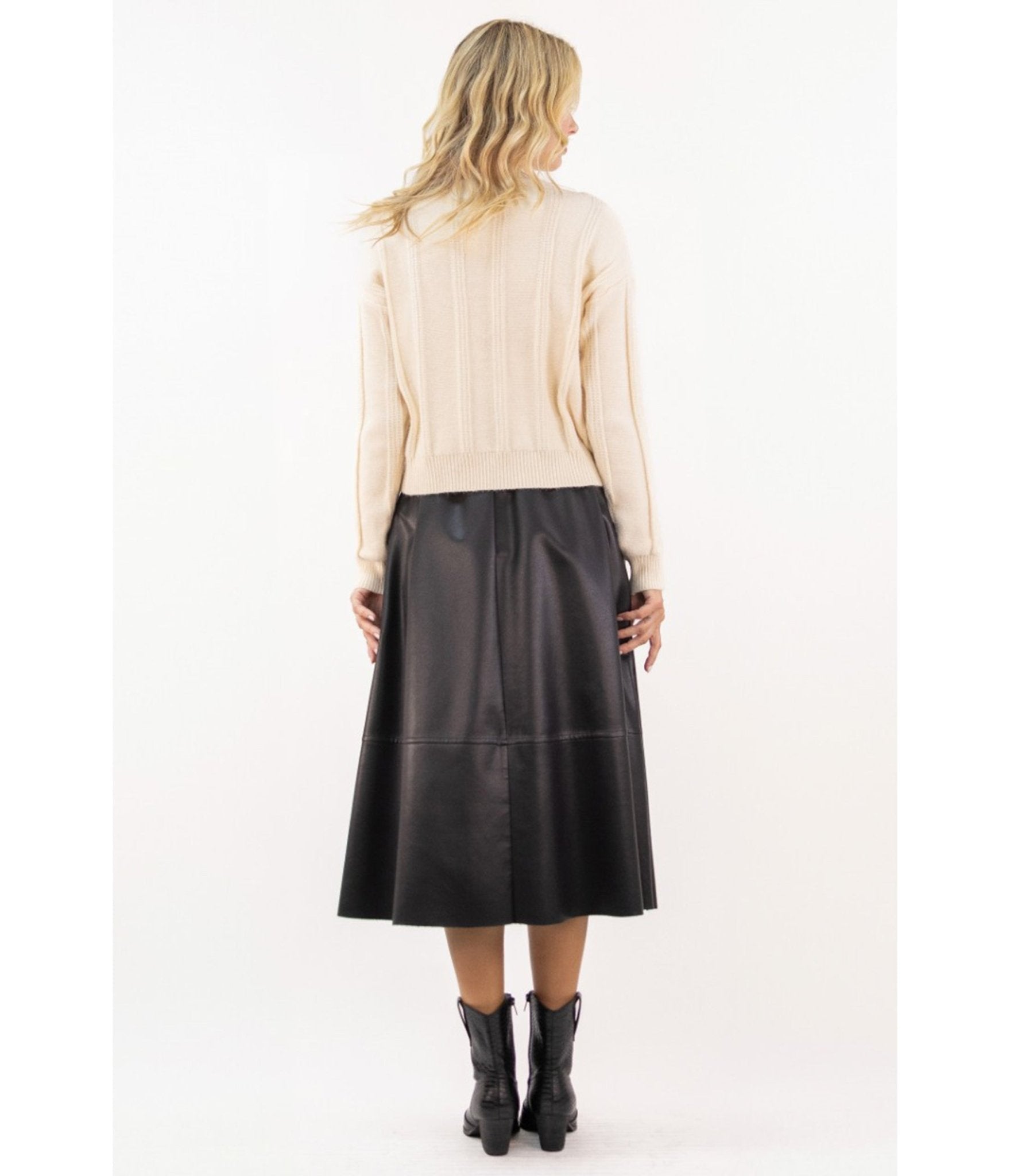 Black Vegan Leather Midi Skirt
