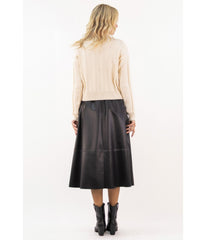 Black Vegan Leather Midi Skirt