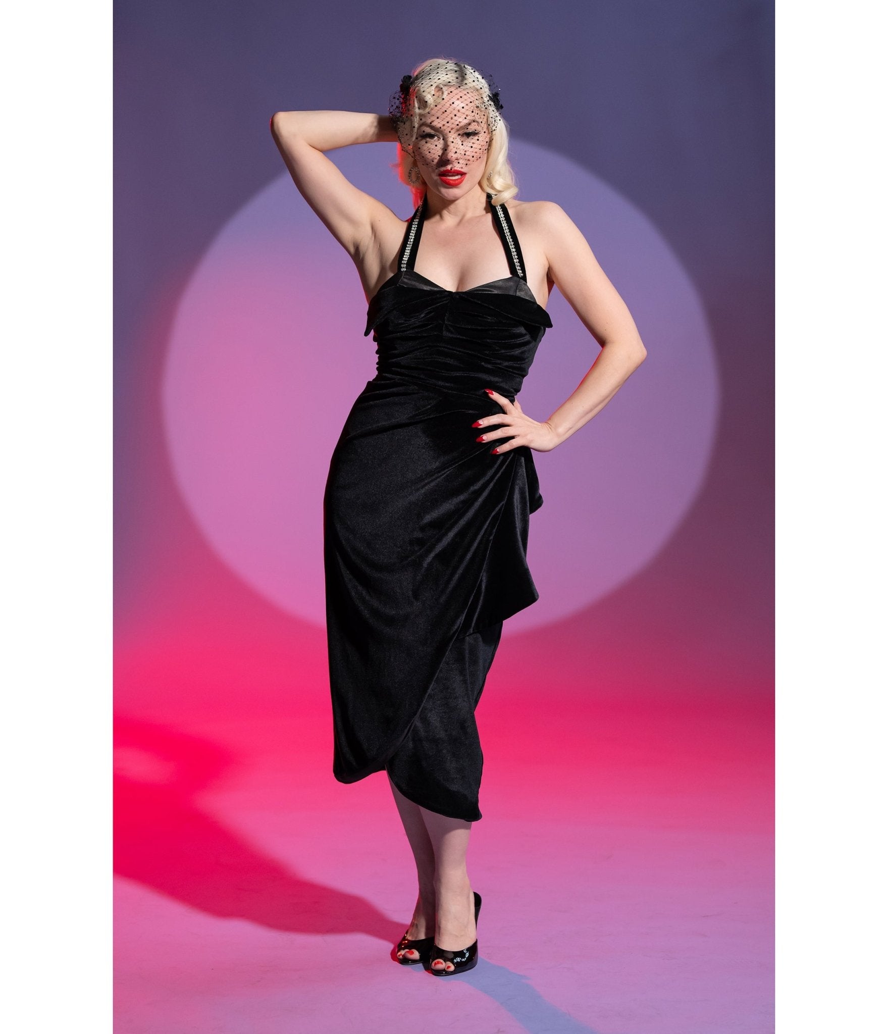 Black Velvet Cover Girl Pencil Dress
