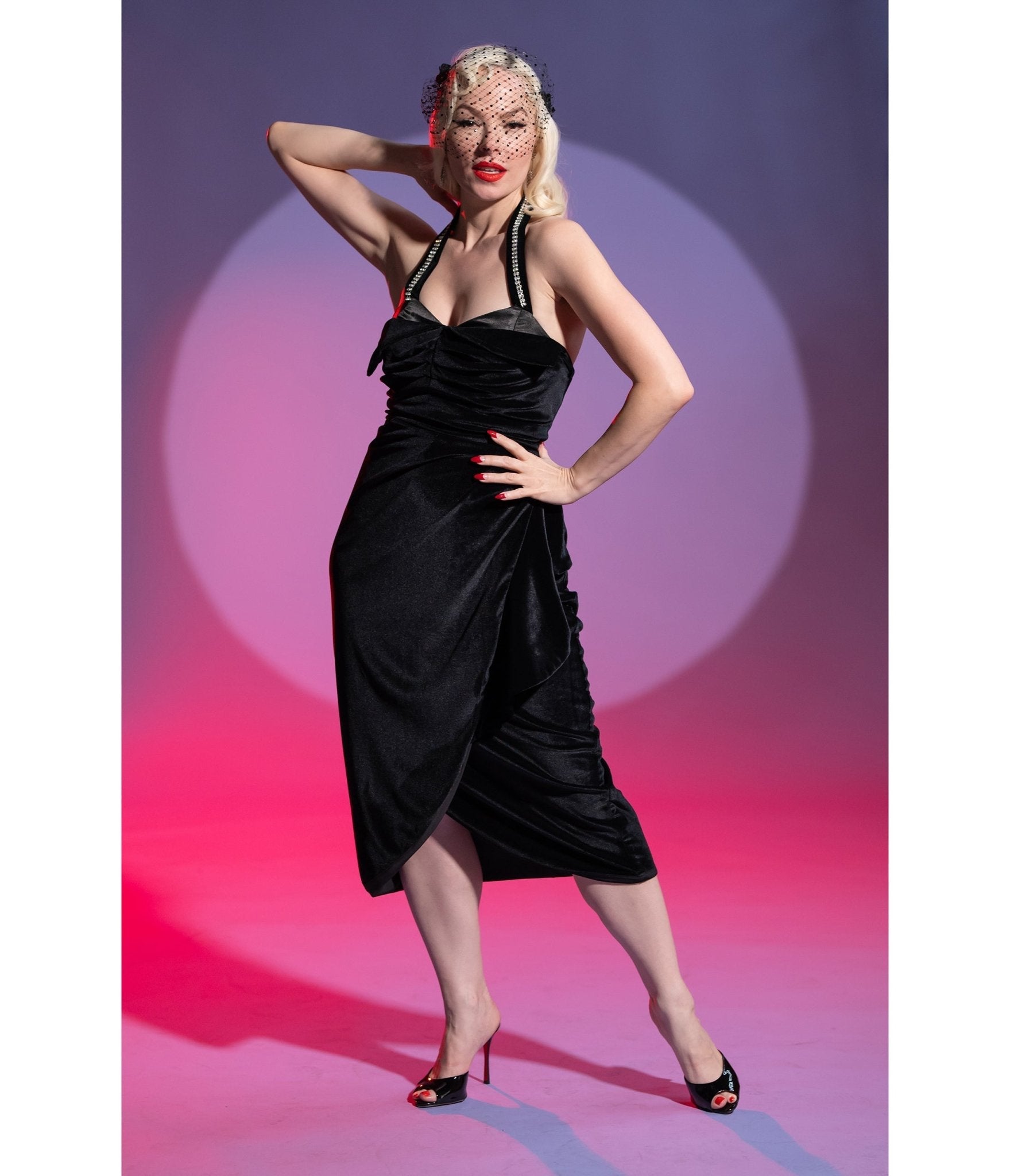 Black Velvet Cover Girl Pencil Dress
